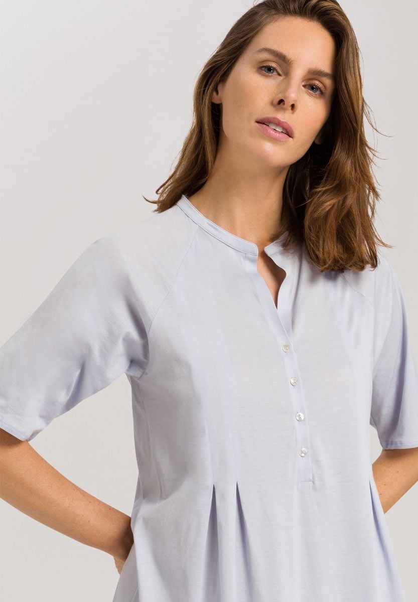 Hanro Basic Cotton Deluxe Cotton Deluxe S/Slv Nightdress 100 Cm (077954) Blue Glow