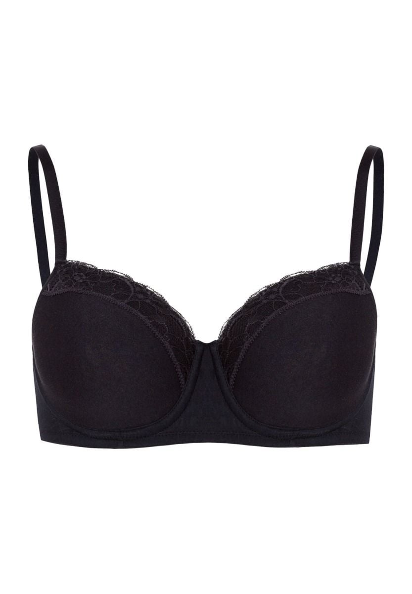 Hanro Basic Cotton Lace Cotton Lace T-Shirt Bra (072433) Black