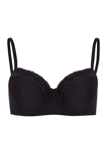 Hanro Basic Cotton Lace Cotton Lace T-Shirt Bra (072433) Black