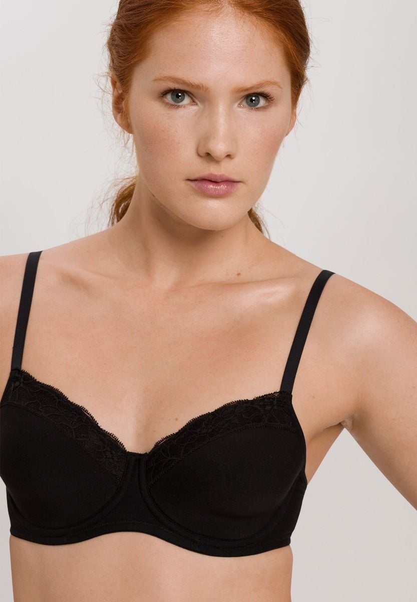 Hanro Basic Cotton Lace Cotton Lace T-Shirt Bra (072433) Black