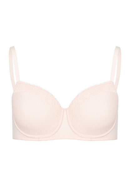 Hanro Basic Cotton Lace Cotton Lace T-Shirt Bra (072433) Powder