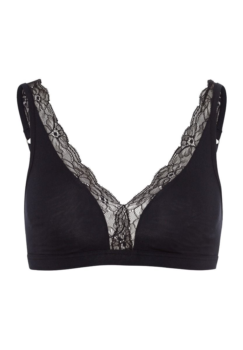 Hanro Basic Cotton Lace Cotton Lace Soft Cup Bra (072431) Black