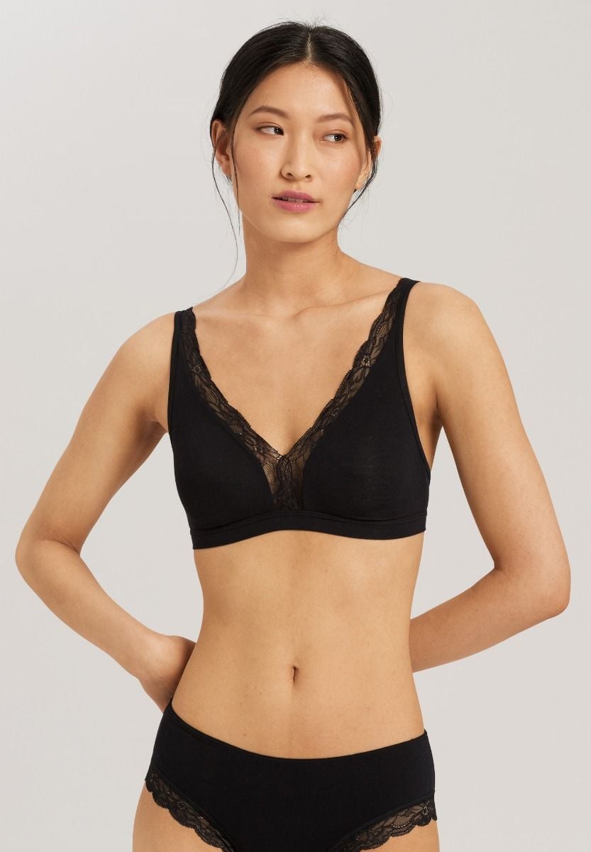 Hanro Basic Cotton Lace Cotton Lace Soft Cup Bra (072431) Black