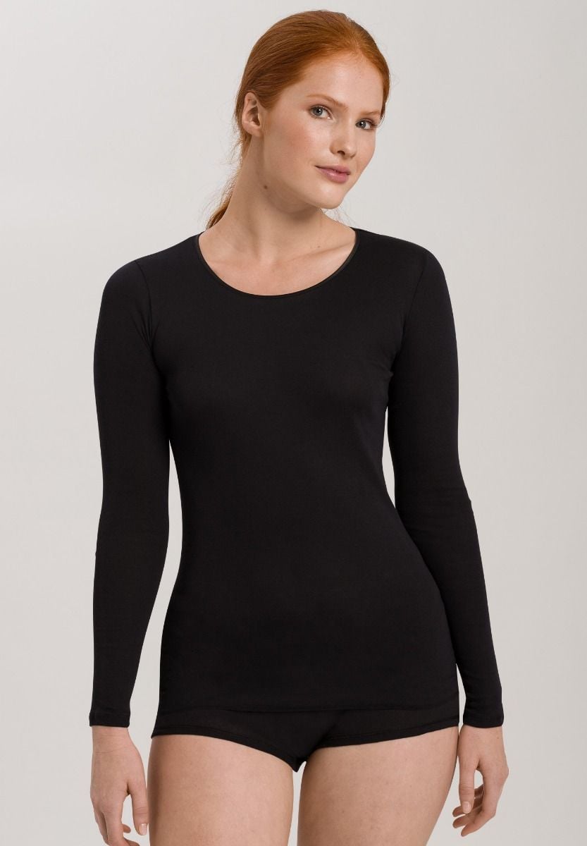Hanro Basic Cotton Seamless Cotton Seamless L/Slv Shirt (071620) Black