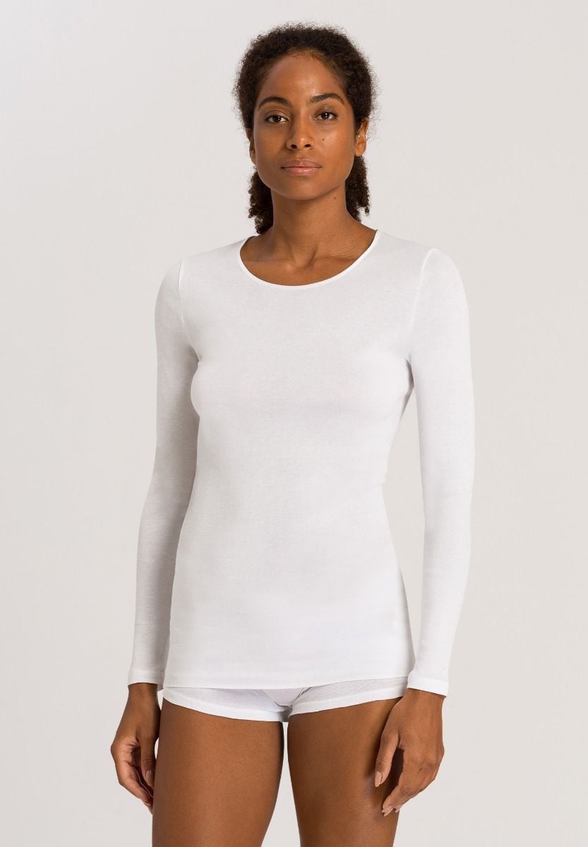 Hanro Basic Cotton Seamless Cotton Seamless L/Slv Shirt (071620) White