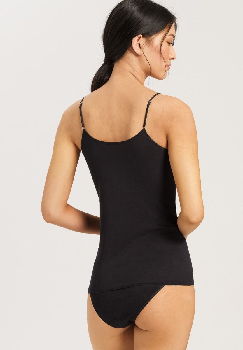 Hanro Basic Cotton Seamless Cotton Seamless Spaghetti Top (071600) Black