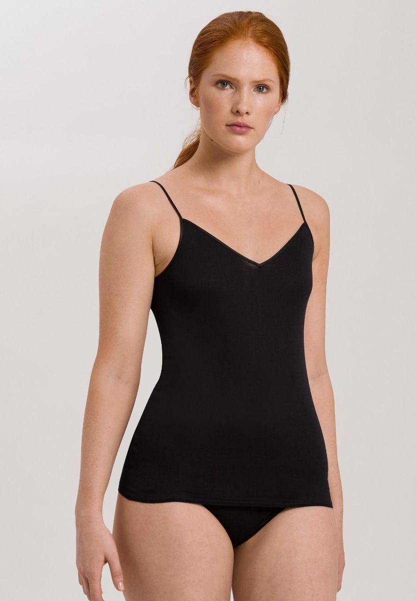 Hanro Basic Cotton Seamless Cotton Seamless Spaghetti Top (071601) Black