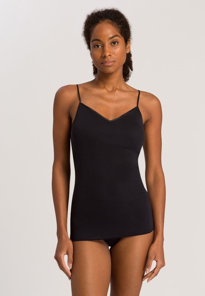Hanro Basic Cotton Seamless Cotton Seamless Spaghetti Top Padded (071605) Black