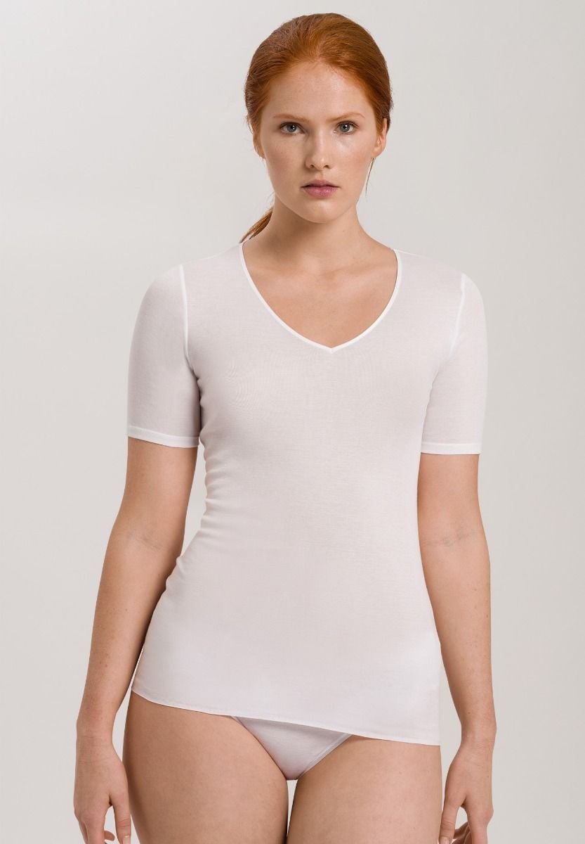 Hanro Basic Cotton Seamless Cotton Seamless Short Sleeve Shirt (071603) White