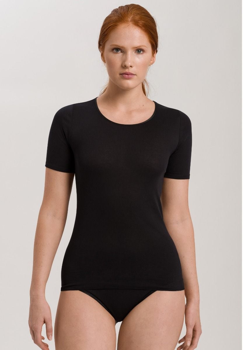 Hanro Basic Cotton Seamless Cotton Seamless Short Sleeve Shirt (071630) Black