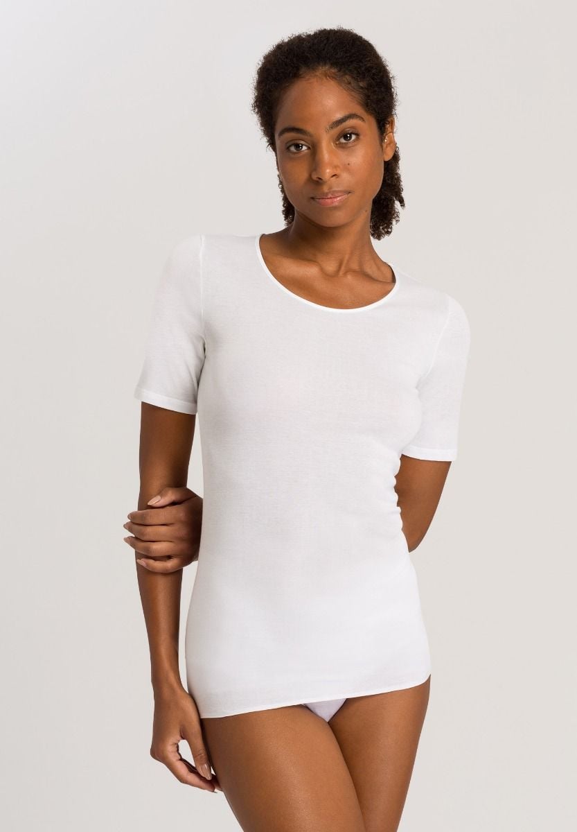 Hanro Basic Cotton Seamless Cotton Seamless Short Sleeve Shirt (071630) White