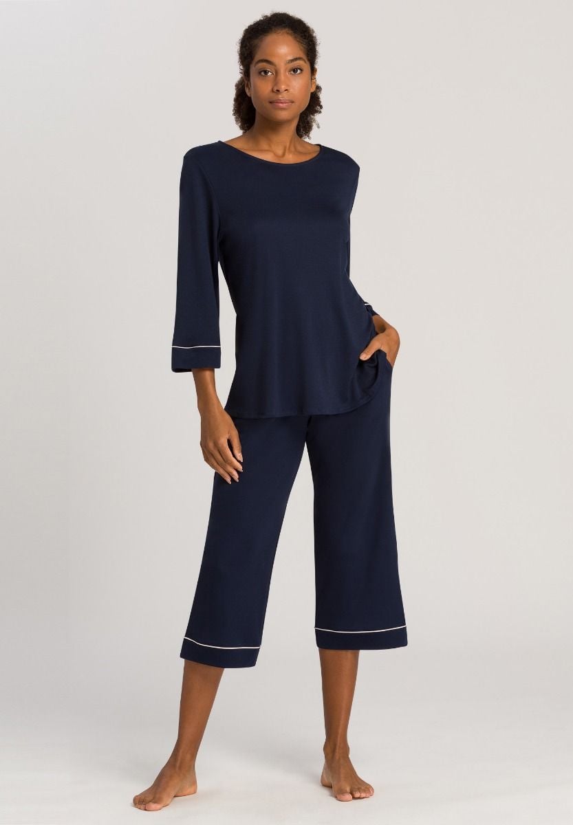 Hanro Basic Natural Comfort Natural Comfort 3/4 Slv Pajama (077965) Deep Navy