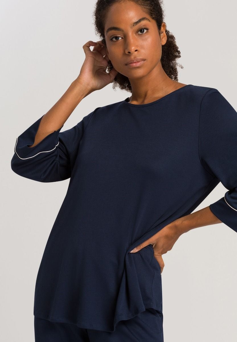 Hanro Basic Natural Comfort Natural Comfort 3/4 Slv Pajama (077965) Deep Navy