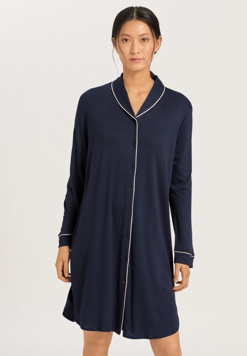 Hanro Basic Natural Comfort Natural Comfort L/Slv Nightdress 100Cm (077964) Deep Navy