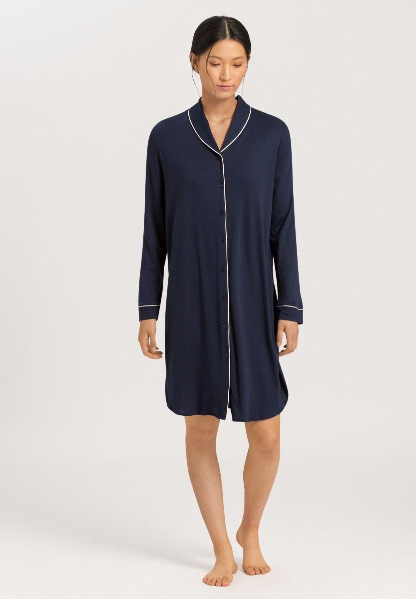 Hanro Basic Natural Comfort Natural Comfort L/Slv Nightdress 100Cm (077964) Deep Navy