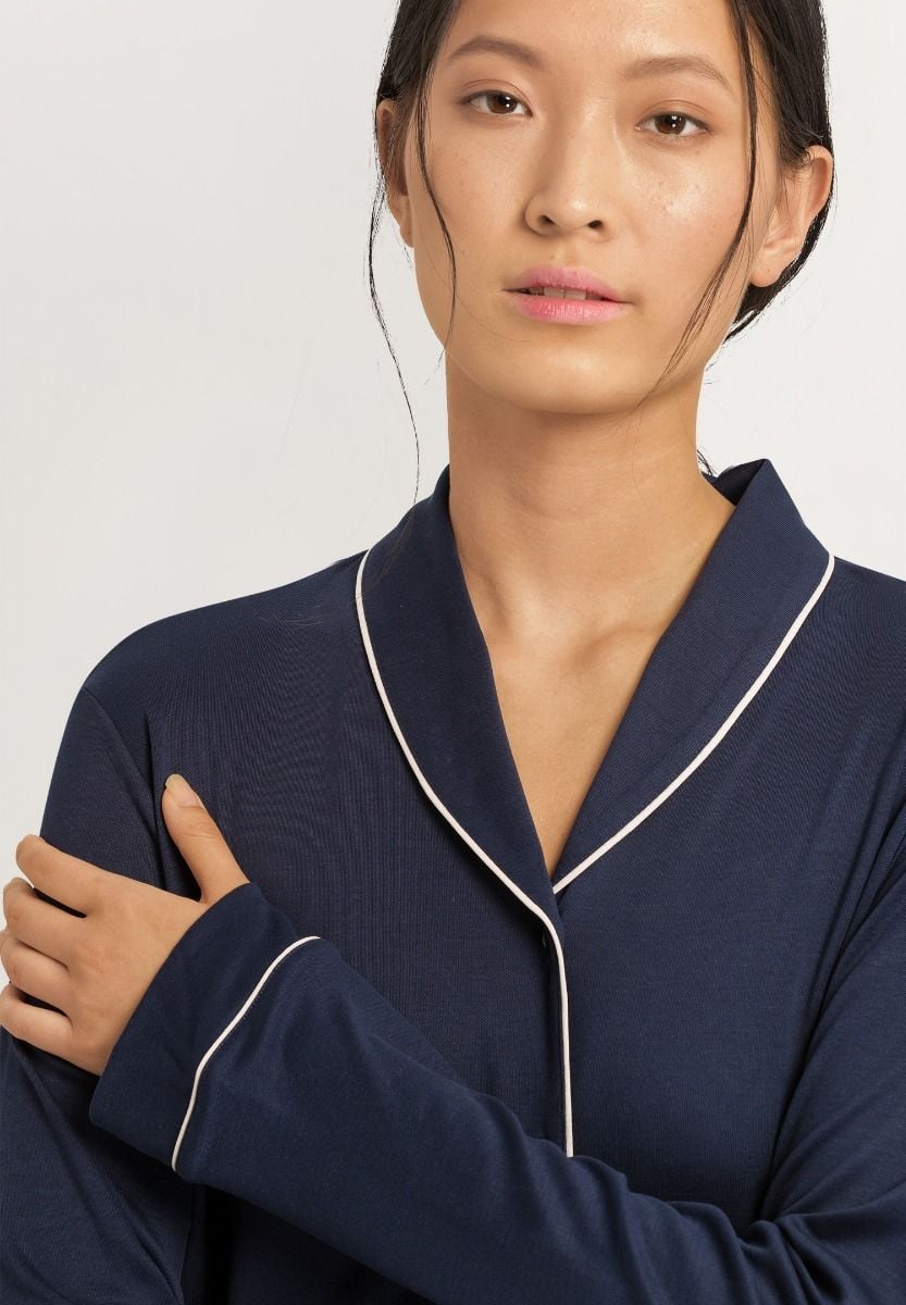 Hanro Basic Natural Comfort Natural Comfort L/Slv Nightdress 100Cm (077964) Deep Navy