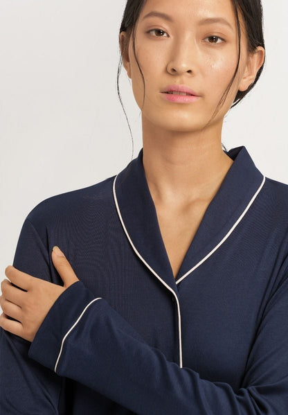 Hanro Basic Natural Comfort Natural Comfort L/Slv Nightdress 100Cm (077964) Deep Navy