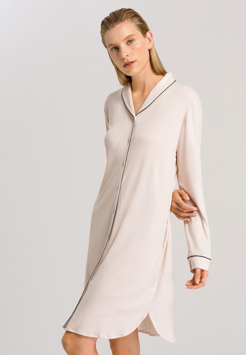Hanro Basic Natural Comfort Natural Comfort L/Slv Nightdress 100Cm (077964) Almond
