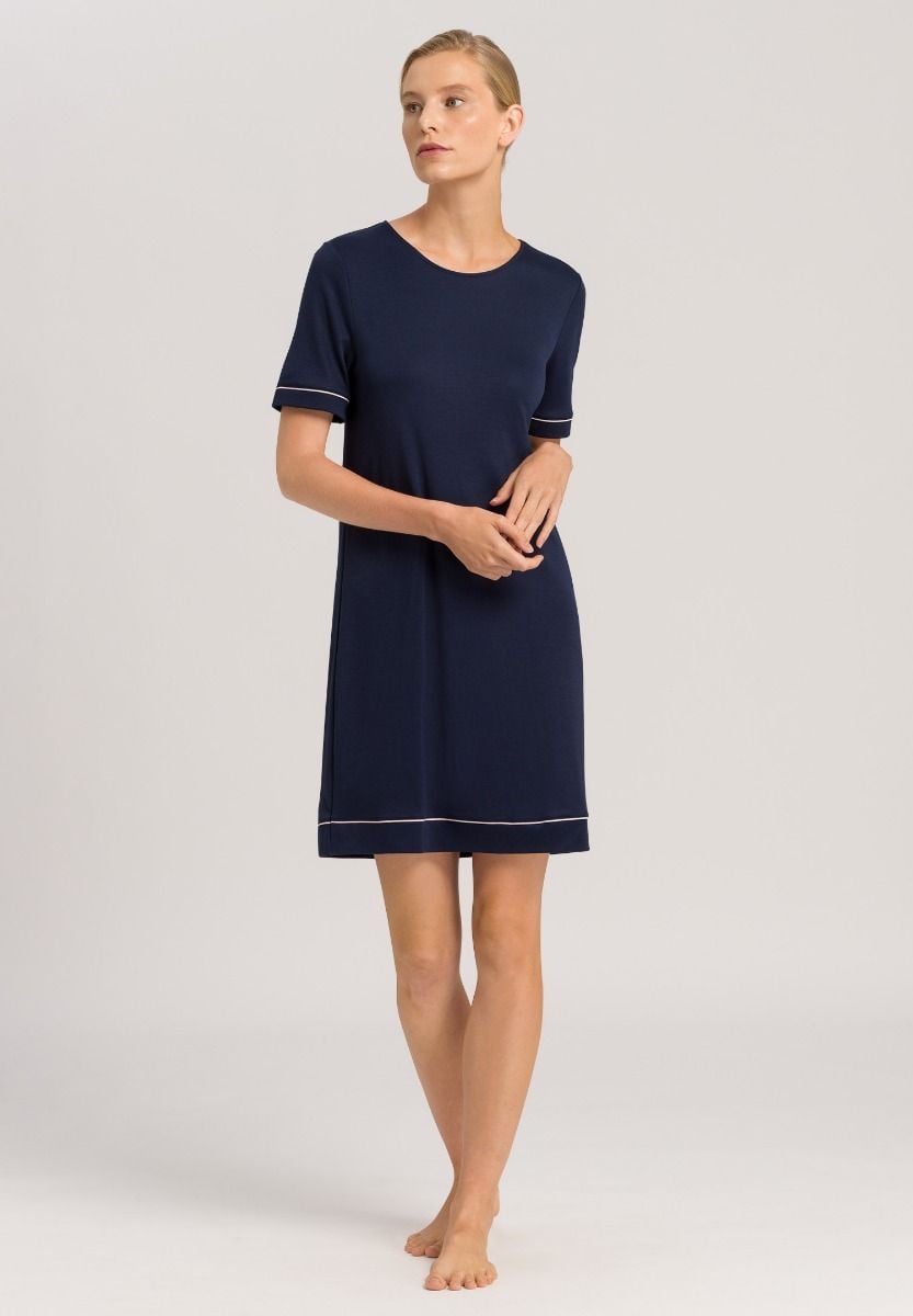 Hanro Basic Natural Comfort Natural Comfort S/Slv Nightdress 90Cm (077963) Deep Navy