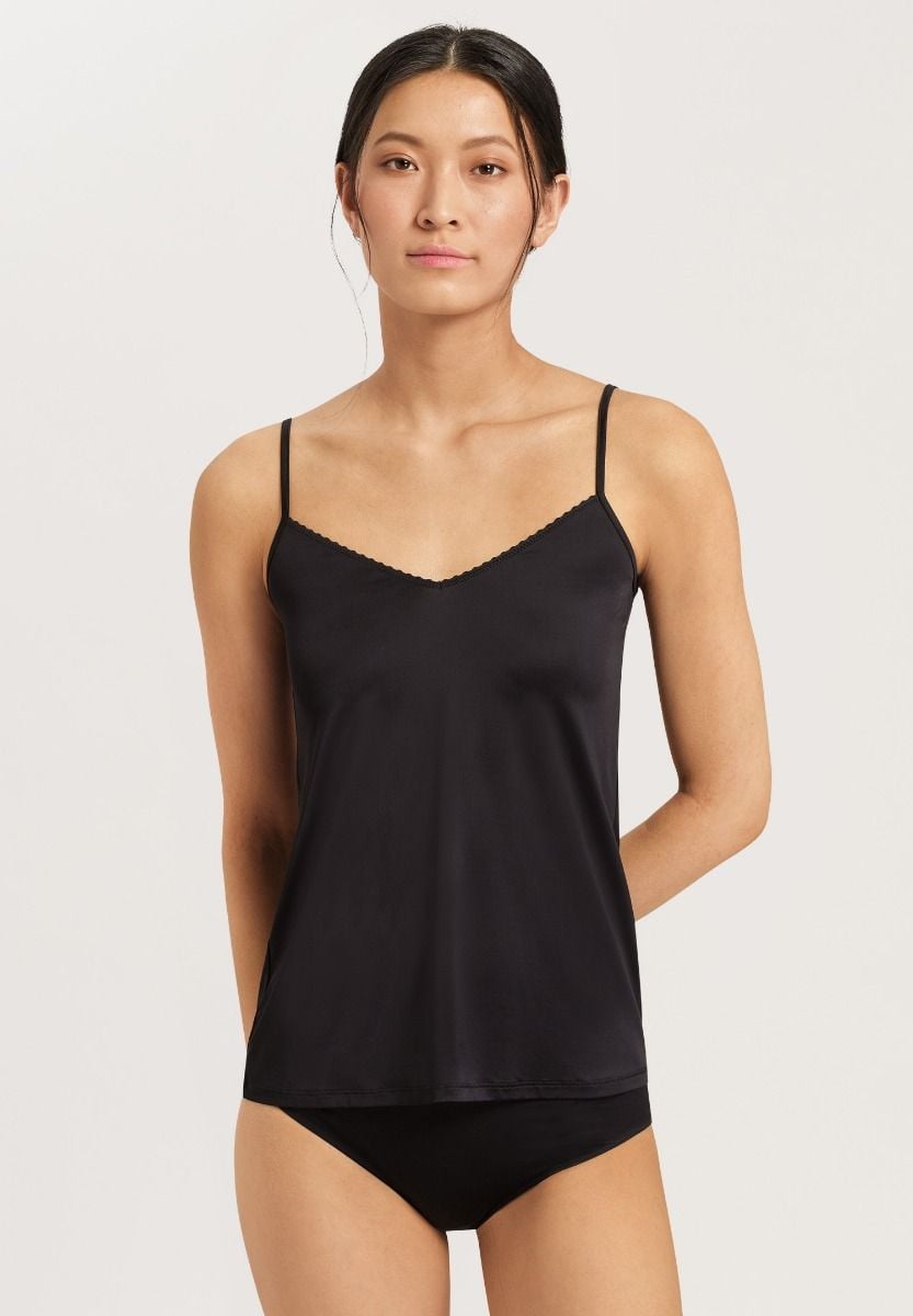 Hanro Basic Satin Deluxe Satin Deluxe Spaghetti Top (071063) Black
