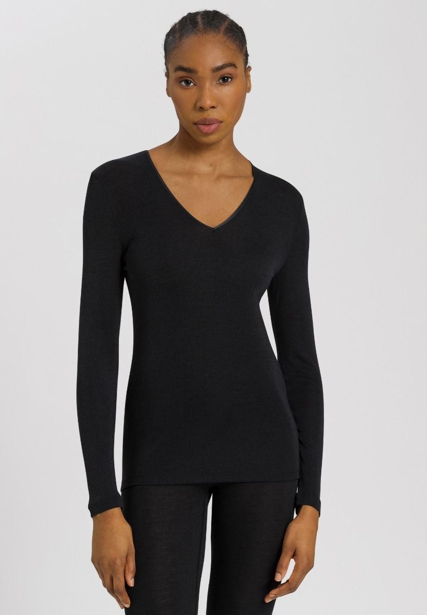 Hanro Basic Woolen Silk Woolen Silk L/Slv Shirt (071418) Black