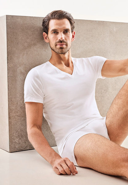 Hanro Basic Cotton Superior Cotton Superior S/Slv Shirt V-Neck (073089) White